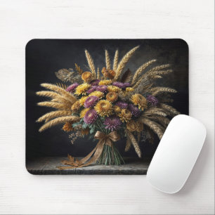 Herbstmuschel mit Weizenhalmen Mousepad