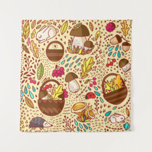 Herbstmuster Korb mit Blätter, Zweigen und b Wandteppich