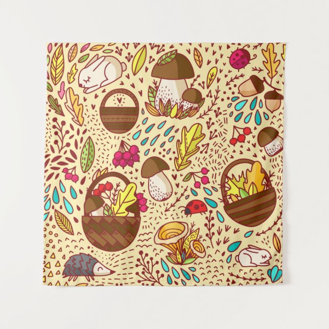 Herbstmuster Korb mit Blätter, Zweigen und b Wandteppich (Vorderseite)