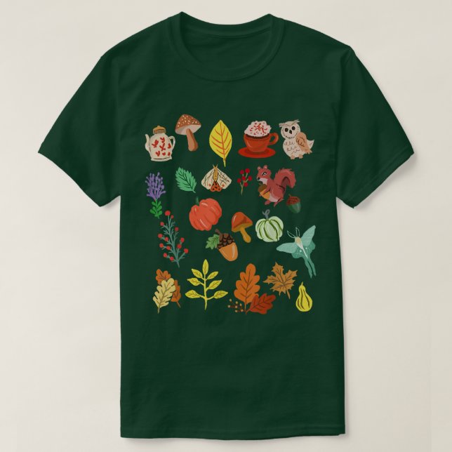 Herbstmuster, Kürbis, Moth, Pilze, Herbst T-Shirt (Design vorne)