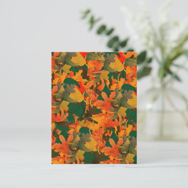 Herbstmuster mit fallenden Blättern Postkarte (Stehend Vorderseite)