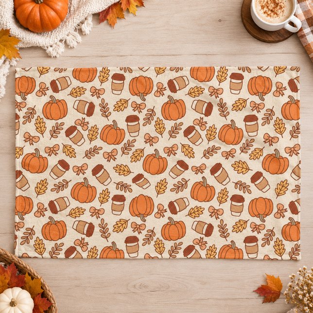 Herbstmuster Nahtloser Kaffee-Kürbis Geschirrtuch (Fall Pattern Seamless Coffee Pumpkin Kitchen Towel)