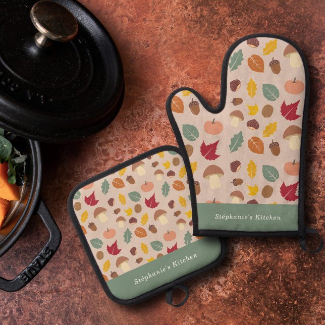 Herbstmuster Ofenhandschuh & Topflappen-Set (Autumn Pattern Oven Mitt & Pot Holder Set)