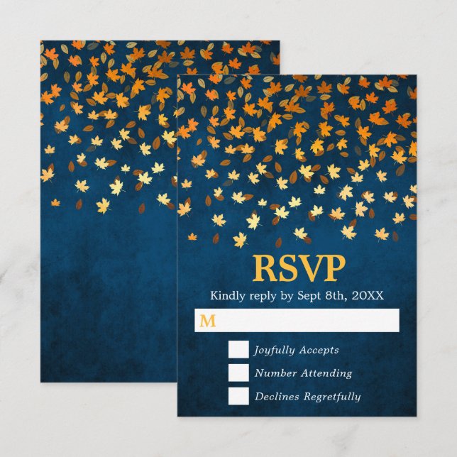Herbstnächte Gold- und Blue Grunge-Hochzeit RSVP Karte (Vorne/Hinten)