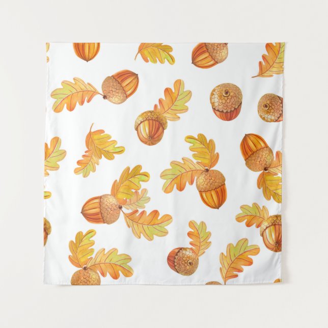 Herbstnahtloses Muster mit bunten Eichen-Blätter Wandteppich (Vorderseite)