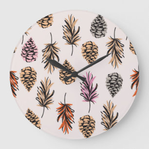 Herbstnatur: Trendy Vintag nahtlos. Große Wanduhr