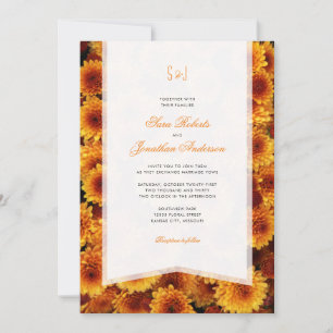 Herbstorange Chrysanthemen Monogramm Hochzeit Einladung