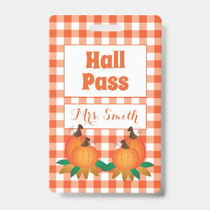 Herbstorange-Hall-Pass mit Namen Ausweis