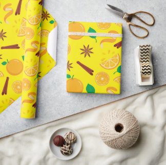 Herbstorangen und Sternanis gelb, nahtlos Geschenkpapier