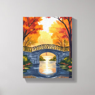 Herbstparkbrücke Wasserfarben des Herbstlaubs Leinwanddruck