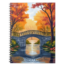 Herbstparkbrücke | Wasserfarben Herbstlaub Notizblock