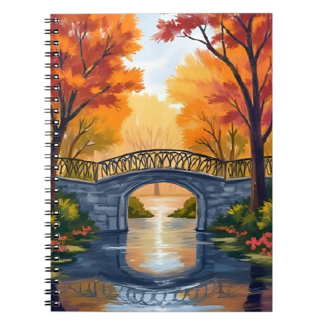 Herbstparkbrücke | Wasserfarben Herbstlaub Notizblock (Vorderseite)