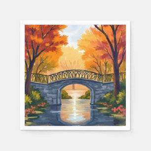 Herbstparkbrücke Wasserfarben Herbstlaub Serviette