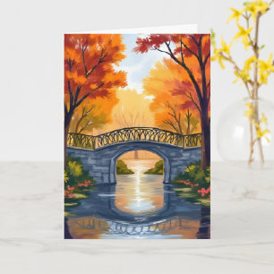 Herbstparkbrücke Wasserfarbenkarte Herbstlaub Karte