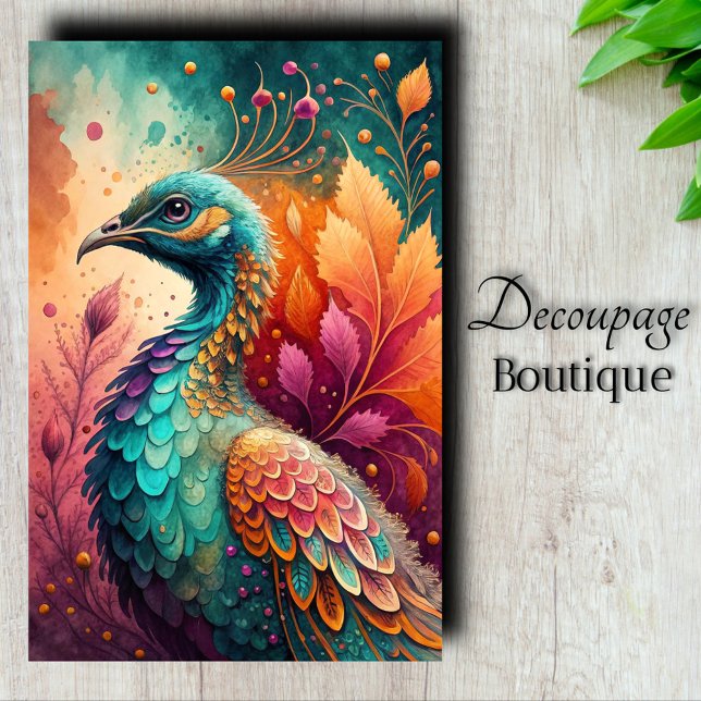 Herbstpfau Jewel Tone Bird Decoupage Seidenpapier (Autumn Peacock Decoupage Tissue Paper)