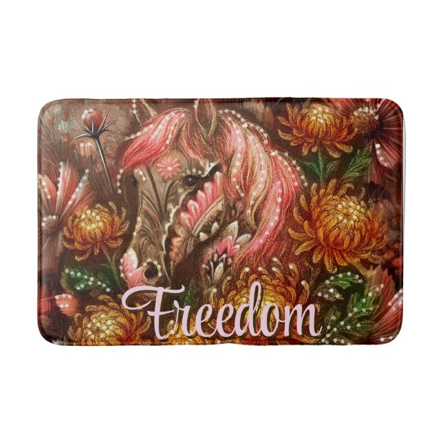 Herbstpferd Floral Chrysanthemen Personalisiert Badematte (Vorderseite)