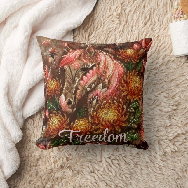 Herbstpferd Floral Chrysanthemen Personalisiert Kissen (Decke)