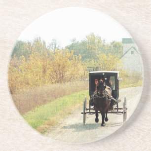 Herbstpferd und Buggy Sandstein Untersetzer