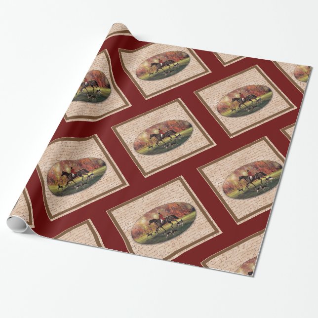 Herbstpferd und Handschrift klassisches Design Geschenkpapier (Ungerollt)
