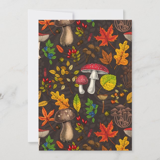 Herbstpilze, Blätter, Nüsse und Beeren im Dunkeln (Vorderseite)