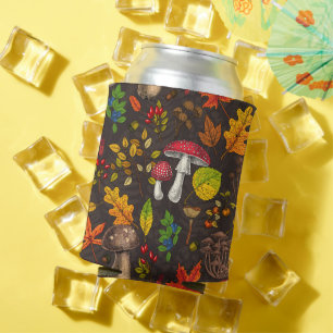 Herbstpilze, Blätter, Nüsse und Beeren im Dunkeln Dosenkühler