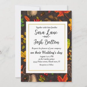 Herbstpilze, Blätter, Nüsse und Beeren im Dunkeln Einladung