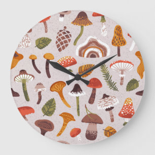 Herbstpilze, Blätter: Vintage-Wiederholung. Große Wanduhr