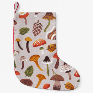 Herbstpilze, Blätter: Vintage-Wiederholung. Kleiner Weihnachtsstrumpf