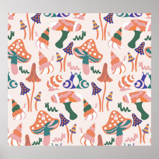 Herbstpilze, farbenfrohe, nahtlose Gestaltung. Poster