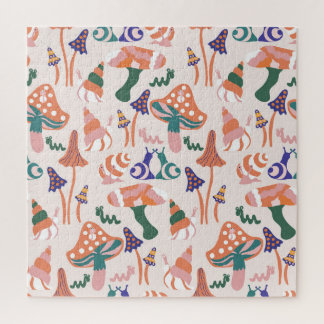 Herbstpilze, farbenfrohe, nahtlose Gestaltung. Puzzle