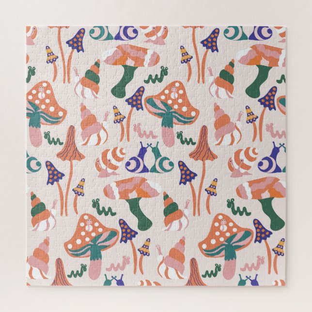 Herbstpilze, farbenfrohe, nahtlose Gestaltung. Puzzle (Vertikal)