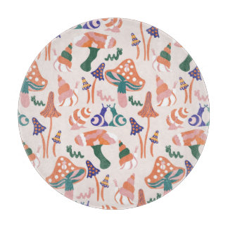 Herbstpilze, farbenfrohe, nahtlose Gestaltung. Schneidebrett