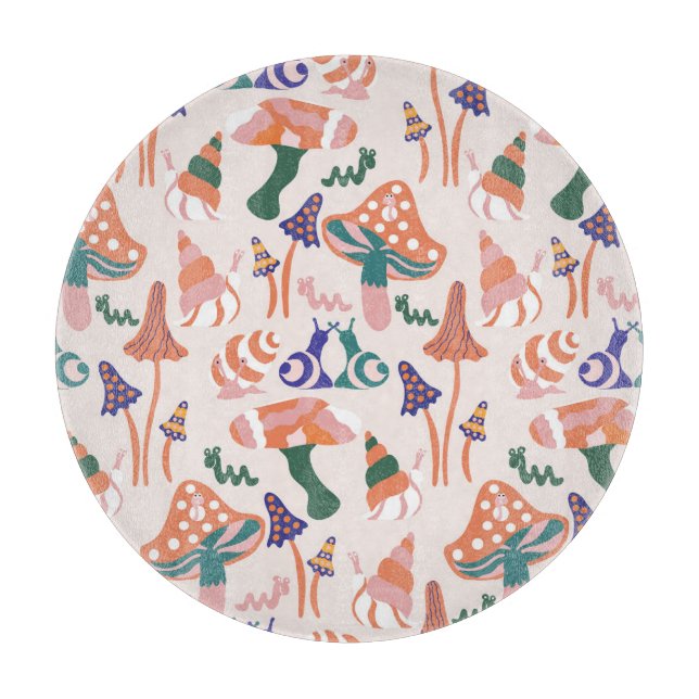 Herbstpilze, farbenfrohe, nahtlose Gestaltung. Schneidebrett (Vorderseite)