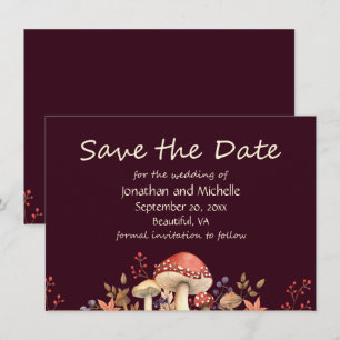Herbstpilze, Pflanze und Blätter Hochzeit im Herbs Save The Date