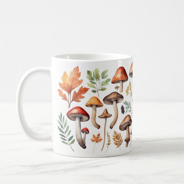 Herbstpilze und Waldblätter Illustration Kaffeetasse (Links)