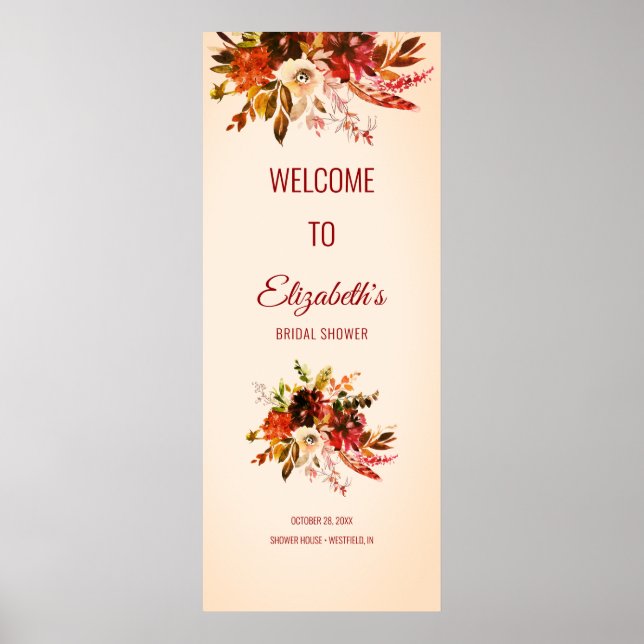 Herbstplendor floralrot gebürstetes Elfenbein-Brau Poster (Vorne)