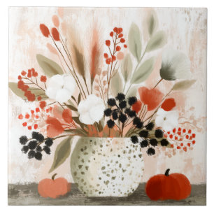 Herbstposy und rostgesprenkelter Topf Fliese