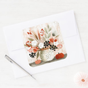 Herbstposy und rostgesprenkelter Topf Quadratischer Aufkleber