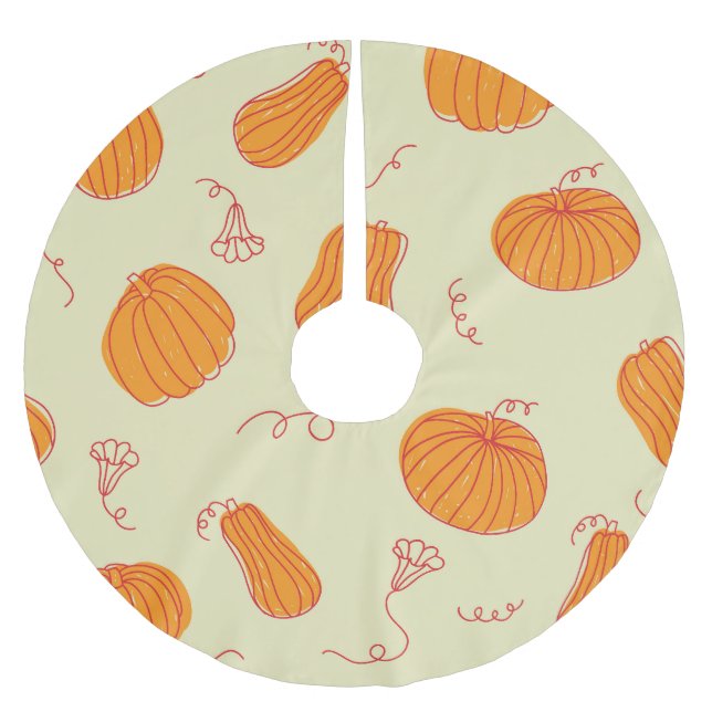 Herbstpumpen: Doodle Orange Muster. Polyester Weihnachtsbaumdecke (Vorderseite)