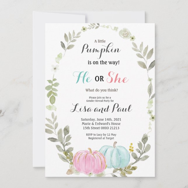 Herbstpumpen fallen Gender-Aufklärung Einladung (Vorderseite)