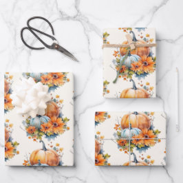 Herbstpumpen mit Blume und Folientafeln Geschenkpapier Set