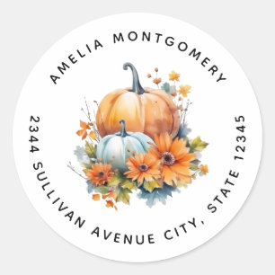 Herbstpumpen mit Blume und Folies - Adresse Runder Aufkleber