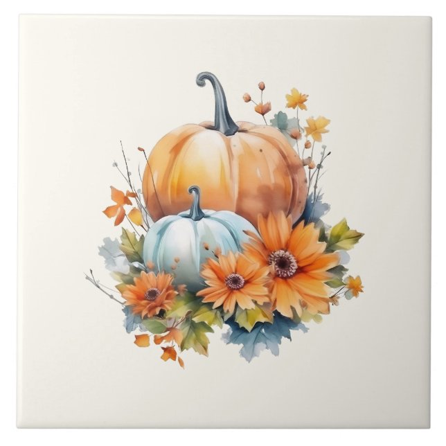 Herbstpumpen mit Blume und Folies Fliese (Vorderseite)