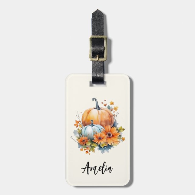 Herbstpumpen mit Blume und Folies Gepäckanhänger (Vorderseite vertikal)