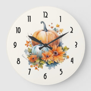 Herbstpumpen mit Blume und Folies Große Wanduhr