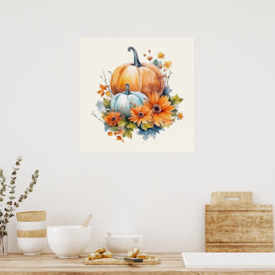 Herbstpumpen mit Blume und Folies Poster
