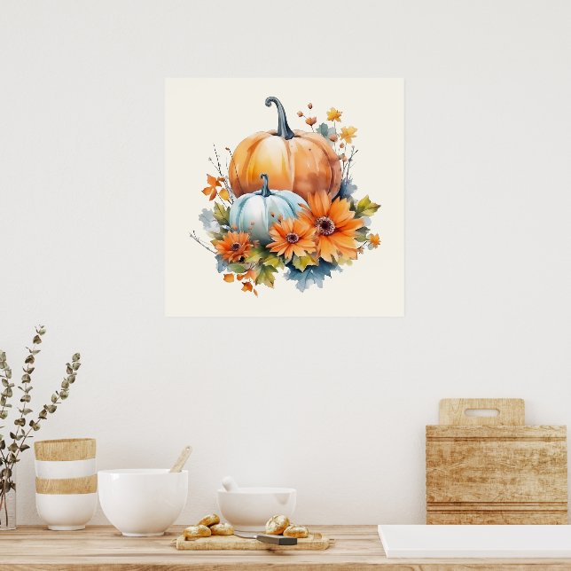 Herbstpumpen mit Blume und Folies Poster (Küche)
