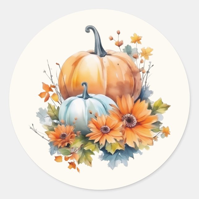 Herbstpumpen mit Blume und Folies Runder Aufkleber (Vorderseite)