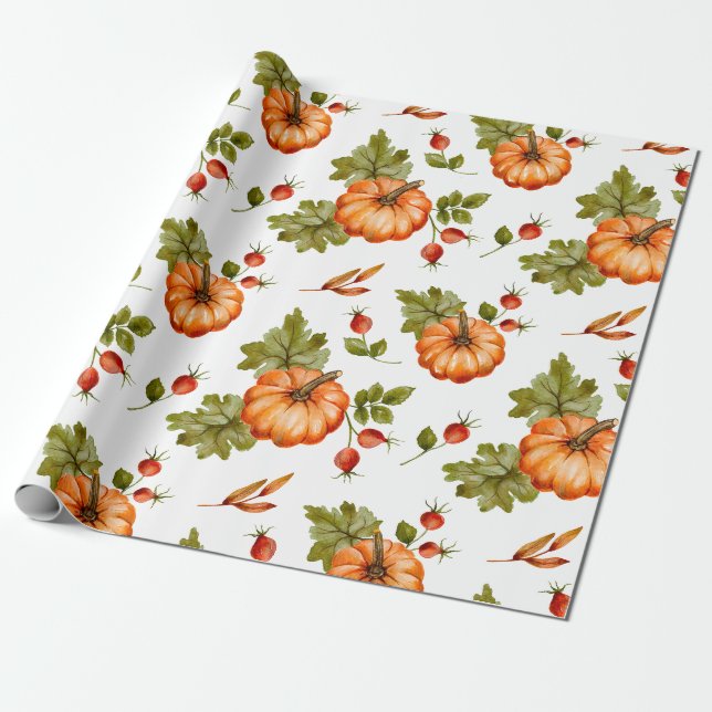 Herbstpumpen, rote Berries und Blätter Geschenkpapier (Ungerollt)