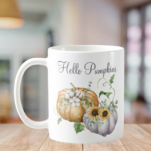 Herbstpumpen Sonnenblumen und Baumwolle Blume Kaffeetasse